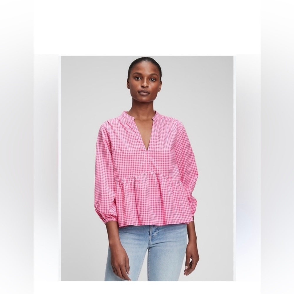 GAP | Pink Gingham Peplum Blouse